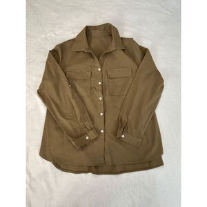 Lightweight Cotton & Flax Button Down Roll Tab Long Sleeve Army Green Shirt XL